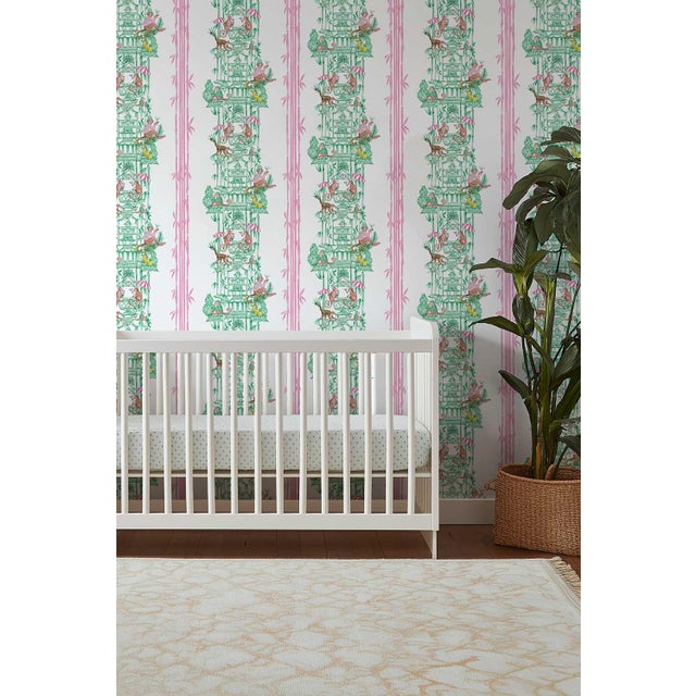 Chinoiserie Shenanigans Toile Grasscloth Wallpaper by House Party | Bamboo Grove Green | 6 Yards For Sale In Charlotte - Image 6 of 9