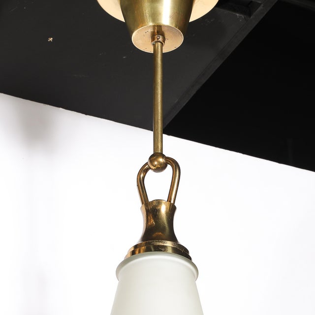 Mid-Century Modern Murano Glass & Brass Banded Detailed Pendant Chandelier For Sale - Image 4 of 18