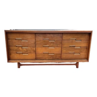 Mid Century Walnut and Brass Dresser, Credenza by Designer Merton Gershun for Cavalier For Sale