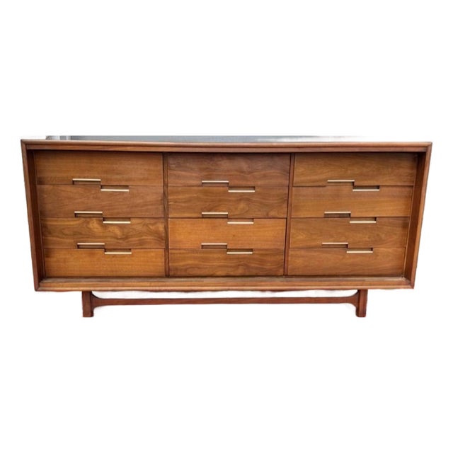 Mid Century Walnut and Brass Dresser, Credenza by Designer Merton Gershun for Cavalier For Sale
