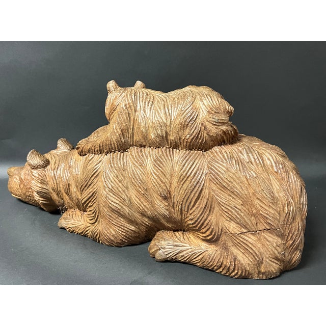 Vintage Large Hand Carved Wooden Bear and a Cub Sculptural Figure For Sale - Image 10 of 11
