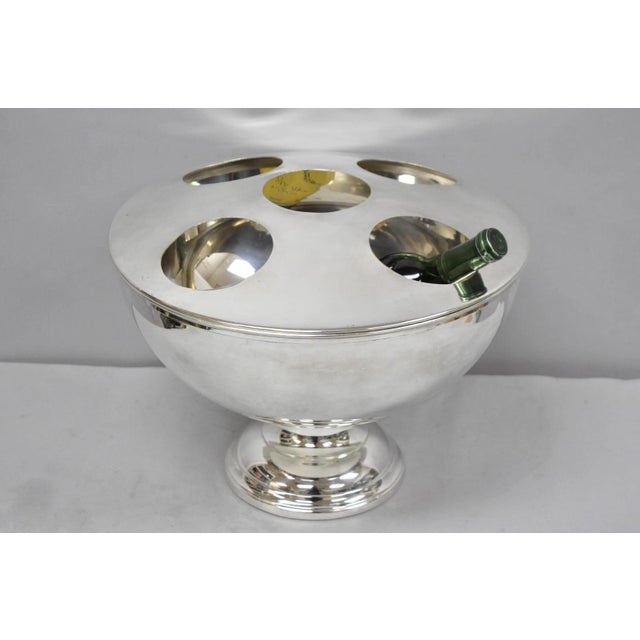Vintage Modern Pedestal Base Silver Plated 5 Bottle Champagne Chiller Ice Bucket For Sale - Image 17 of 17