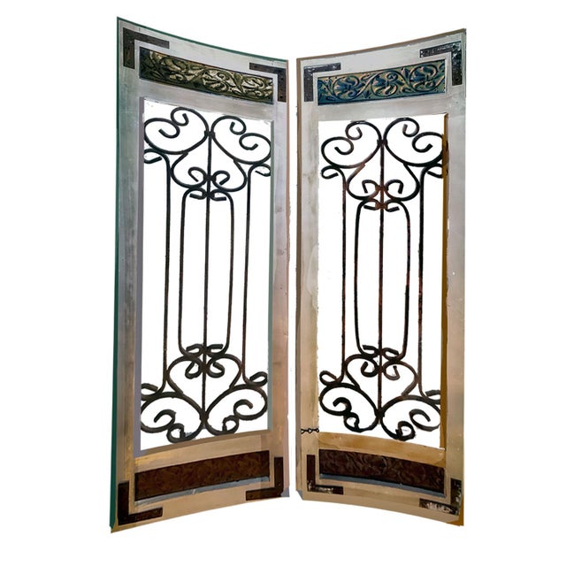 Antique Farmhouse Wood Framed Scrolling Metal Decorative Open Screen