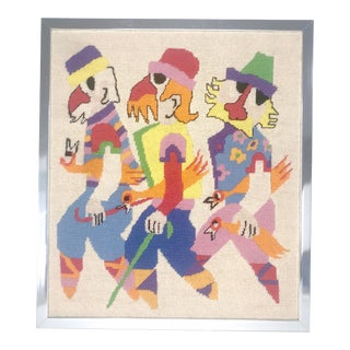 Mid Century Modernist Needlepoint Framed For Sale