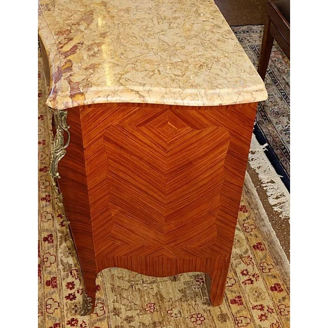 Wood 1960s Italian Kingwood Marble Top Bronze Mounted Dresser Commode Chest of Drawers For Sale - Image 7 of 10