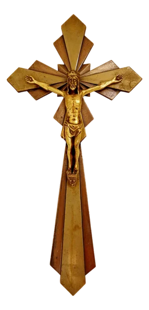 Vintage French Art Deco Two Tone Brass Crucifix by E. Hoffer, 1930s