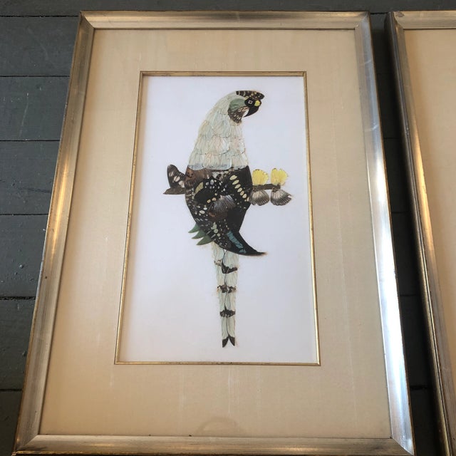 2 original collages done with real butterfly wings 7.5 x 13 overall size with vintage custom frames is 13.5 x 19