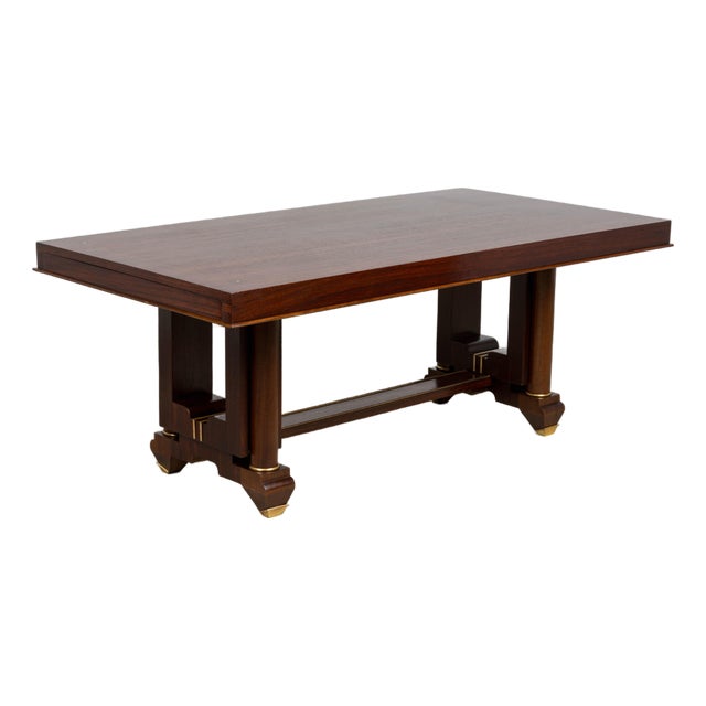Art Deco Rosewood and Brass Dining Table, Jules Leleu Style, 1930s For Sale