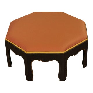 Moroccan Style Carved Wood Octagonal Ottoman For Sale