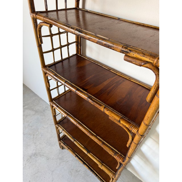 1970's Vintage Coastal Bamboo Rattan Arched Etagere Shelf For Sale - Image 14 of 14