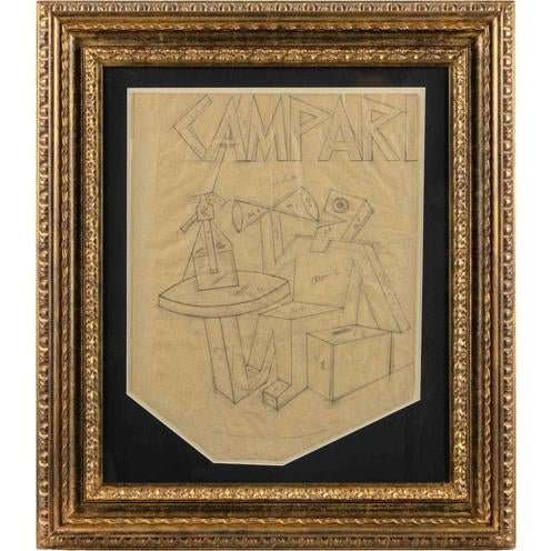 Fortunato Depero, Campari, The Bitter Seller, Ink on Paper, 1920s For Sale - Image 4 of 4