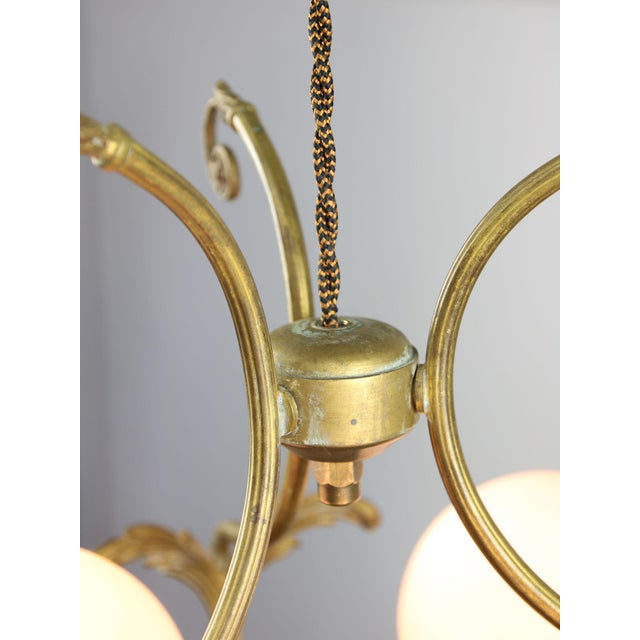 Antique Italian Brass and Opaline Chandelier For Sale - Image 14 of 17