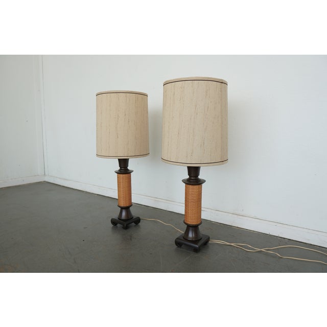 Vintage Rattan Column Table Lamps - Set of 2 For Sale - Image 4 of 10