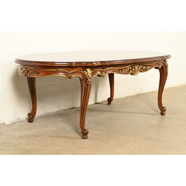 Karges Furniture Karges French Rococo Louis XV Banded Walnut Parcel Giltwood Coffee Table, Circa 1980s For Sale - Image 4 of 11
