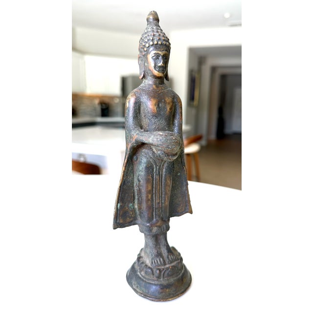 Small Antique Thai Bronze Healing Medicine Buddha Figure Statue For Sale - Image 4 of 16