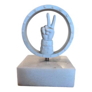 Jonathan Adler Marble Peace Sign Sculpture on Marble Base For Sale