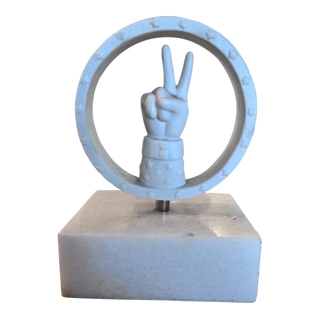 Jonathan Adler Marble Peace Sign Sculpture on Marble Base For Sale