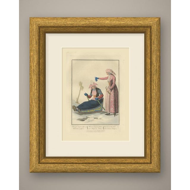 This is an original antique copper engraving with hand coloring, plate no. 10 of maaskamp's series on dutch dress and...