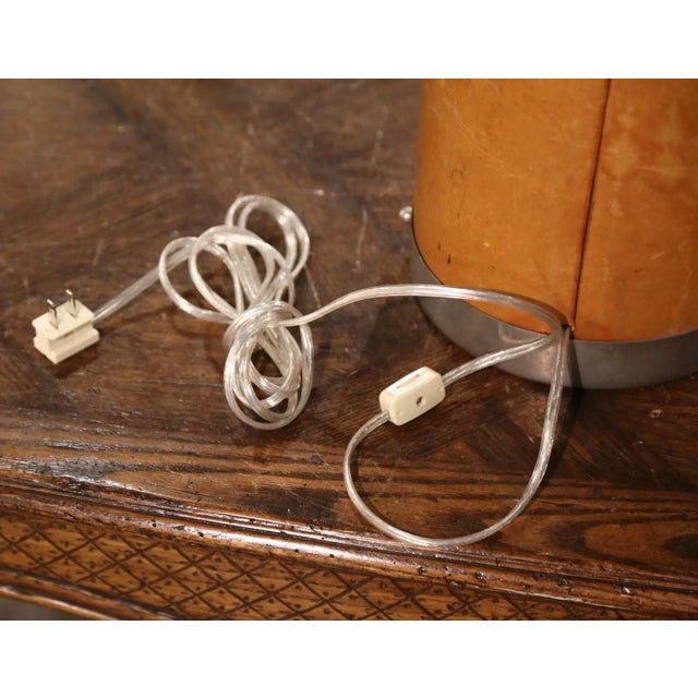 Early 20th Century French Chrome and Leather Table Lamp With Embossed Crest For Sale - Image 10 of 11