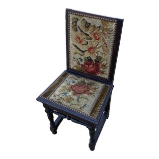 Vintage Needlepoint Wooden Chair For Sale
