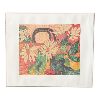 Mid Century American Artist Sally Brody Monotype Painting, Water-Based Inks on Paper, Framed, Signed For Sale