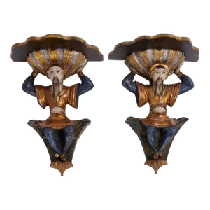 Pair of Antique Italian Figural Chinoiserie Wall Brackets or Shelves
