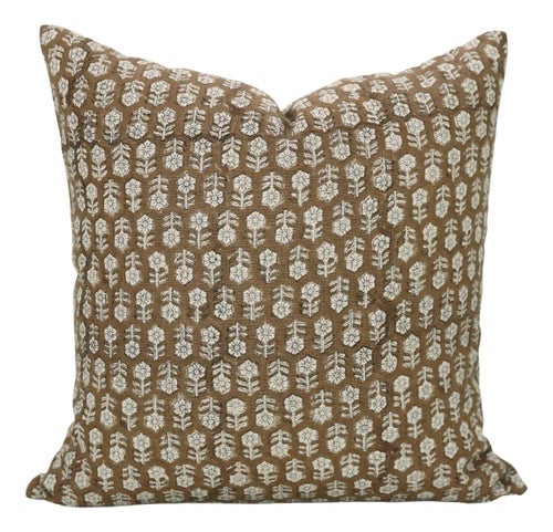 Tulsi Buti Block Printed Thick Linen Throw Pillow Cover 26x26 Inch