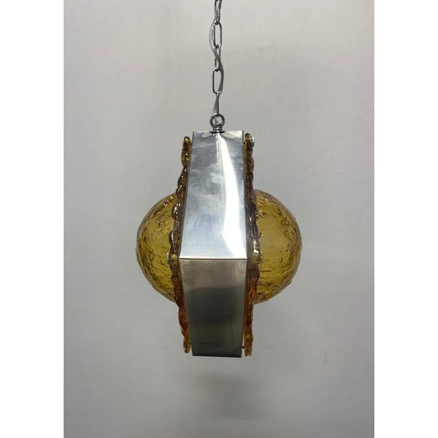 Pendant Light with Double Murano Plates attributed to Mazzega, 1960s For Sale - Image 6 of 8