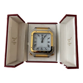 Vintage Cartier Art Deco Quartz 24-Karat Gold-Plated Travel Desk Clock For Sale
