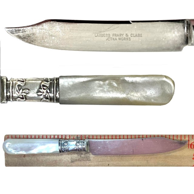 Antique Sterling Silver Fruit Knives With Mother of Pearl Handles - Set Six For Sale - Image 4 of 6