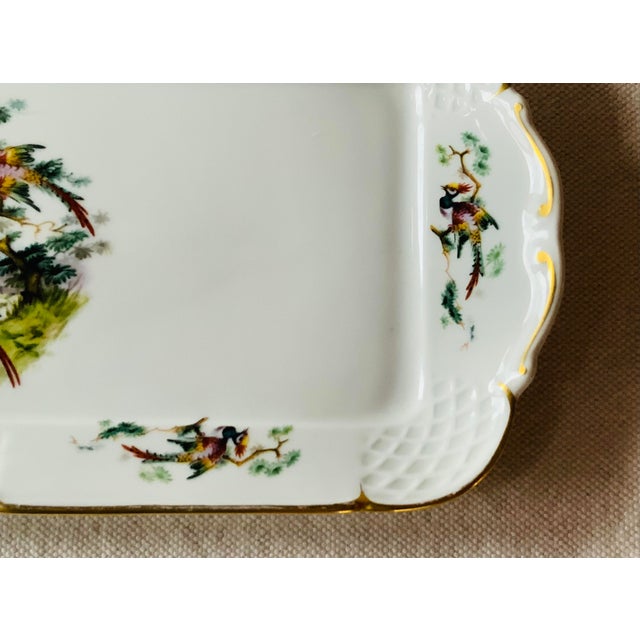 1960s French Hand-Painted Porcelain Tray With Exotic Birds and Gilt Trim - SFP Foëcy For Sale - Image 15 of 18
