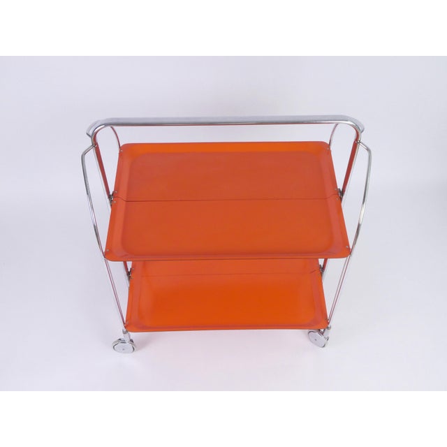 Vintage Orange Foldable Bar Cart in Chrome Metal, 1960s For Sale - Image 4 of 9