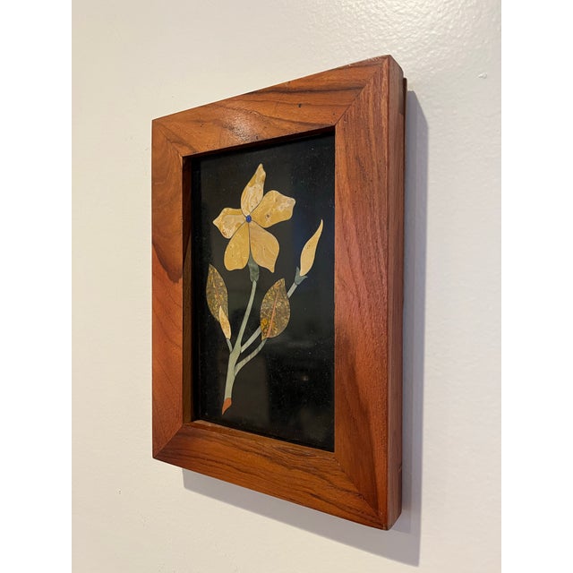 Beautiful Italian Pietra Dura of a single flower. set in a heavy wood frame. Wonderful neutral colors and design. This is...