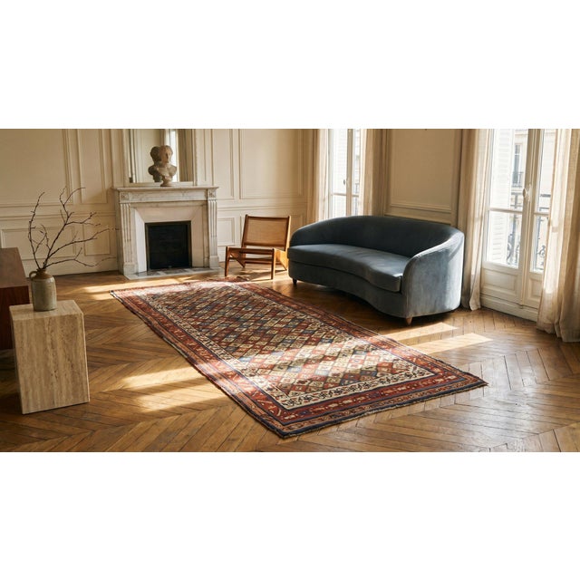 1890s Multicolor Geometric Tribal Antique Persian Kurdish Rug 3'6" X 10' Handknotted Wool Carpet For Sale In New York - Image 6 of 7