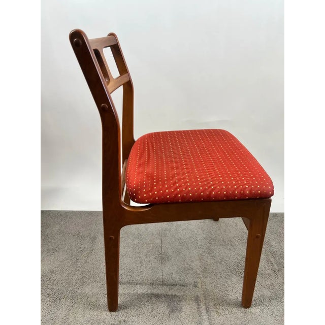 Danish Mid-Century Modern Teak Dining Chairs W Rust Red Dotted Upholstery, Set 6 For Sale - Image 11 of 13