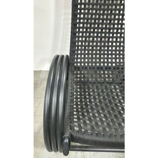 Wood Baker Modern Nero Finish Rattan and Woven Rawhide Rollick Rollick Rocking Chair For Sale - Image 7 of 8
