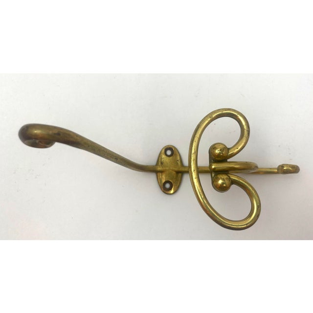 Metal Vintage French Brass Wall Triple Coat Hook For Sale - Image 7 of 12