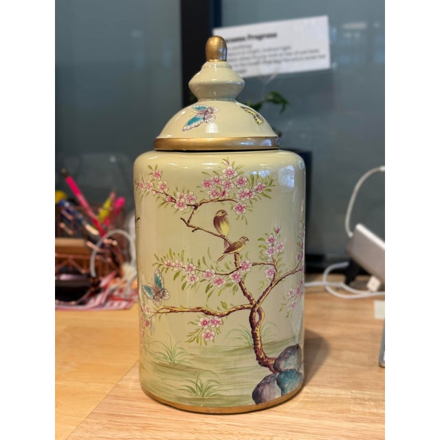 Ceramic Modern Contemporary Turquoise Floral Porcelain Jar For Sale - Image 7 of 7