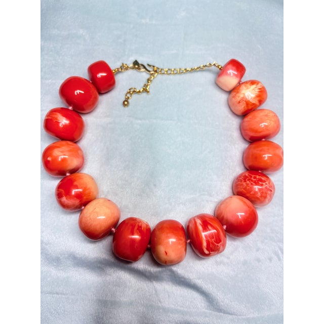 Kenneth Jay Lane Vintage Kenneth Lane Signed Faux Coral Statement Necklace, Large Chunky Beads For Sale - Image 4 of 7