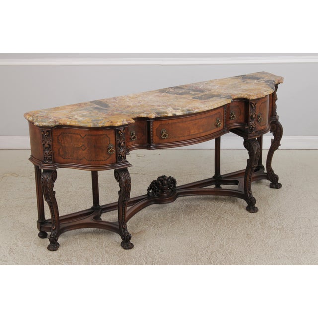 1930s Vintage Carved Walnut Marble Top Sideboard For Sale - Image 5 of 18