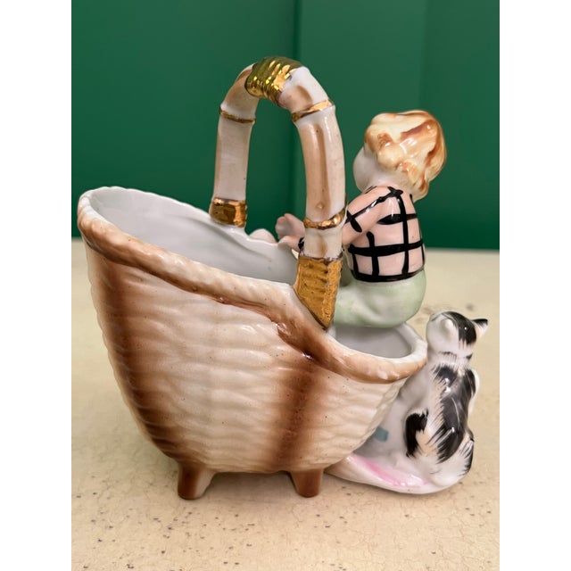 Renaissance Vintage Porcelain Figurine of Boy Climbing on Basket For Sale - Image 3 of 5