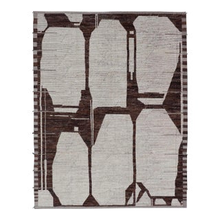 Modern Wool Hand Knotted in Brown and White by Keivan Woven Arts 8'8 X 12'3 For Sale