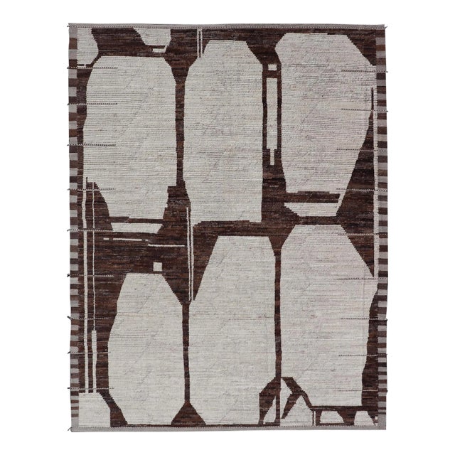 Modern Wool Hand Knotted in Brown and White by Keivan Woven Arts 8'8 X 12'3 For Sale