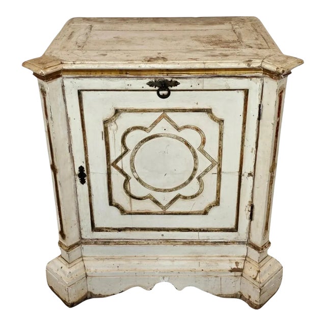 Antique Italian Painted White Parcel Gilt Single Door Cabinet For Sale