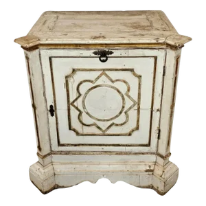 Antique Italian Painted White Parcel Gilt Single Door Cabinet
