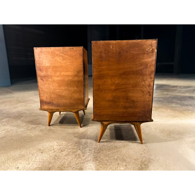 1950s Architectural Pair of Brazilian Modern Side Tables With Drawers in Ivory Wood, 1950s For Sale - Image 5 of 13
