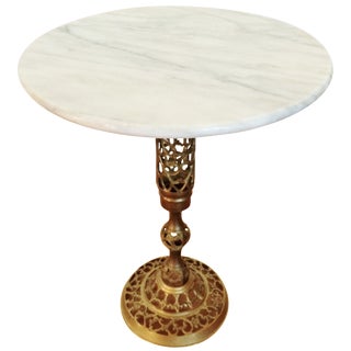 Hollywood Regency Marble & Brass Side Table For Sale