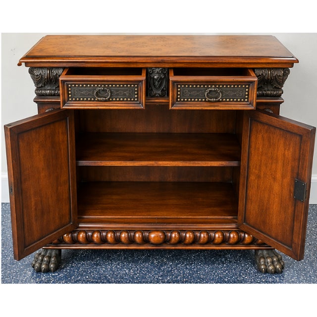 Theodore Alexander Theodore Alexander Mahogany & Burl Cabinet With Caryatid Figures – Exceptional For Sale - Image 4 of 5