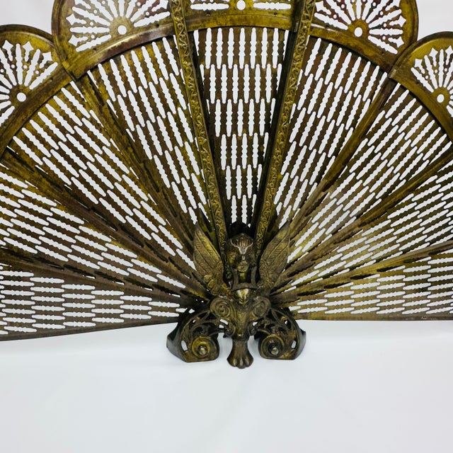 19th Century Gilt Bronze Brass Victorian Peacock and Sphinx Fire Screen Fan For Sale - Image 4 of 18