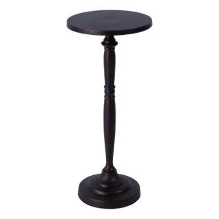 Landon Outdoor 10 in. W Round Metal Pedestal Base Side Table, Bronze For Sale